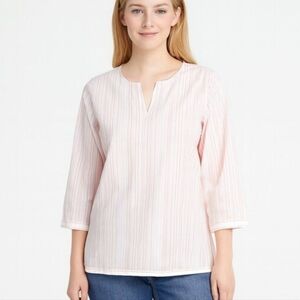UNTUCKit Women's Durfort Striped Peach & White V-Neck Top Size 6